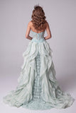 Mint Green Sweetheart Mermaid Sheer Corset Sequins Long Pageant Dress with Ruffle Train