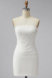 Strapless White Bodycon Mini Bridal Shower Dress with Lace