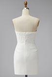 Strapless White Bodycon Mini Bridal Shower Dress with Lace