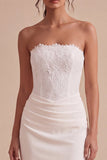 White Strapless Midi Bodycon Ruched Corset Engagement Dress with Slit