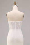 White Strapless Midi Bodycon Ruched Corset Engagement Dress with Slit