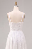 A-Line White Square Neck Floral Midi Engagement Dress