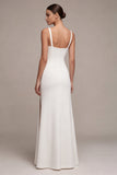 Mermaid White Square Neck Long Engagement Dress with Slit