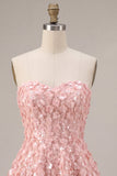 Pink A-Line Sweetheart 3D Flower Short Homecoming Dress with Ruffles