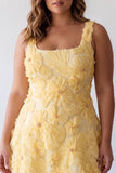 A-Line Square Neck Pearls Floral Short Yellow Homecoming Dress with Beading