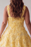A-Line Square Neck Pearls Floral Short Yellow Homecoming Dress with Beading