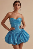 Sparkly Sweetheart Blue A-Line Sequins Short Bubble Hem Homecoming Dress