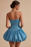 Sparkly Sweetheart Blue A-Line Sequins Short Bubble Hem Homecoming Dress