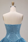 Sparkly Sweetheart Blue A-Line Sequins Short Bubble Hem Homecoming Dress
