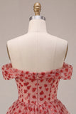 Off the Shoulder Red A-Line Sequins Corset Tiered Ruffled Homecoming Dress
