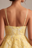 Yellow Floral A-Line Beaded Pearls Tiered Ruffled Short Homecoming Dress
