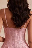 A-Line Pink Tiered Ruffled Sequins Short Homecoming Dress