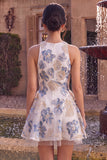 A-Line Ruffled White Plum Flower Jacquard Short Homecoming Dress