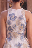 A-Line Ruffled White Plum Flower Jacquard Short Homecoming Dress