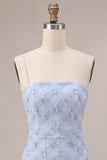 Blue Bodycon Ruffled Spaghetti Straps Short Homecoming Dress