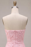 Strapless Pink Jacquard Bodycon Corset Short Homecoming Dress with Bow