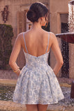 Blue A-Line Floral Embroidery Ruffle Short Homecoming Dress