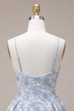Blue A-Line Floral Embroidery Ruffle Short Homecoming Dress