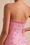 A-Line Pink Strapless Sequins Ruched Bubble Hem Short Homecoming Dress