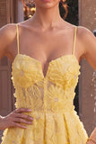 Yellow A-Line Pearls Floral Embroidery Short Homecoming Dress with Ruffles