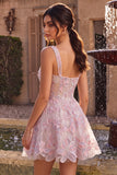 Lilac Square Neck A-Line Pearls Short Homecoming Dress with Floral Embroidery