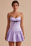 Lilac Satin Strapless A-Line Ruffle Short Homecoming Dress