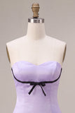 Lilac Satin Strapless A-Line Ruffle Short Homecoming Dress