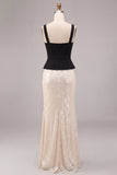 Black and White Mermaid Square Neck Sequins Long Formal Dress