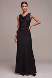 Black Cowl Neck Mermaid Sleeveless Long Formal Dress