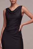 Black Cowl Neck Mermaid Sleeveless Long Formal Dress