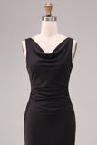 Black Cowl Neck Mermaid Sleeveless Long Formal Dress