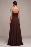 Dark Coffee Sweetheart A-Line Chiffon Long Formal Dress