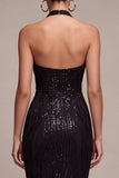Black Mermaid Halter Neck Sequins Long Formal Dress