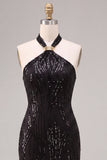 Black Mermaid Halter Neck Sequins Long Formal Dress