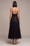Black Halter Neck Sequins A-Line Backless Midi Formal Dress