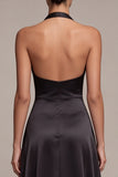 Black A-Line Satin Halter Neck Long Formal Dress