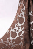 Halter Neck Espresso A-Line Corset Floral Lace Up Back Long Bridesmaid Dress with Slit