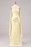 Mermaid Sage Strapless Corset Ruched Long Bridesmaid Dress with Lace Up Back