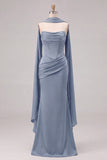 Mermaid Sage Strapless Corset Ruched Long Bridesmaid Dress with Lace Up Back