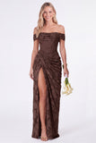 Sage Off the Shoulder Corset Floral Mermaid Ruched Long Bridesmaid Dress with Slit
