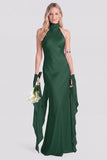 Pink Halter Neck Satin Mermaid Long Bridesmaid Dress