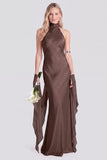 Pink Halter Neck Satin Mermaid Long Bridesmaid Dress