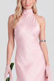 Pink Halter Neck Satin Mermaid Long Bridesmaid Dress