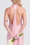 Pink Halter Neck Satin Mermaid Long Bridesmaid Dress