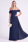 Daffodil Off the Shoulder Chiffon Ruched Long Bridesmaid Dress