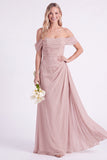 Daffodil Off the Shoulder Chiffon Ruched Long Bridesmaid Dress