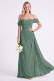 Daffodil Off the Shoulder Chiffon Ruched Long Bridesmaid Dress