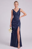 Mermaid Green V-Neck Floral Corset Ruched Long Bridesmaid Dress with Slit