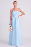 Pink Strapless A-Line Long Bridesmaid Dress