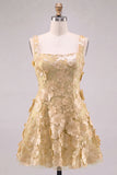 A-Line Square Neck Floral Pink Short Homecoming Dress with Appliques